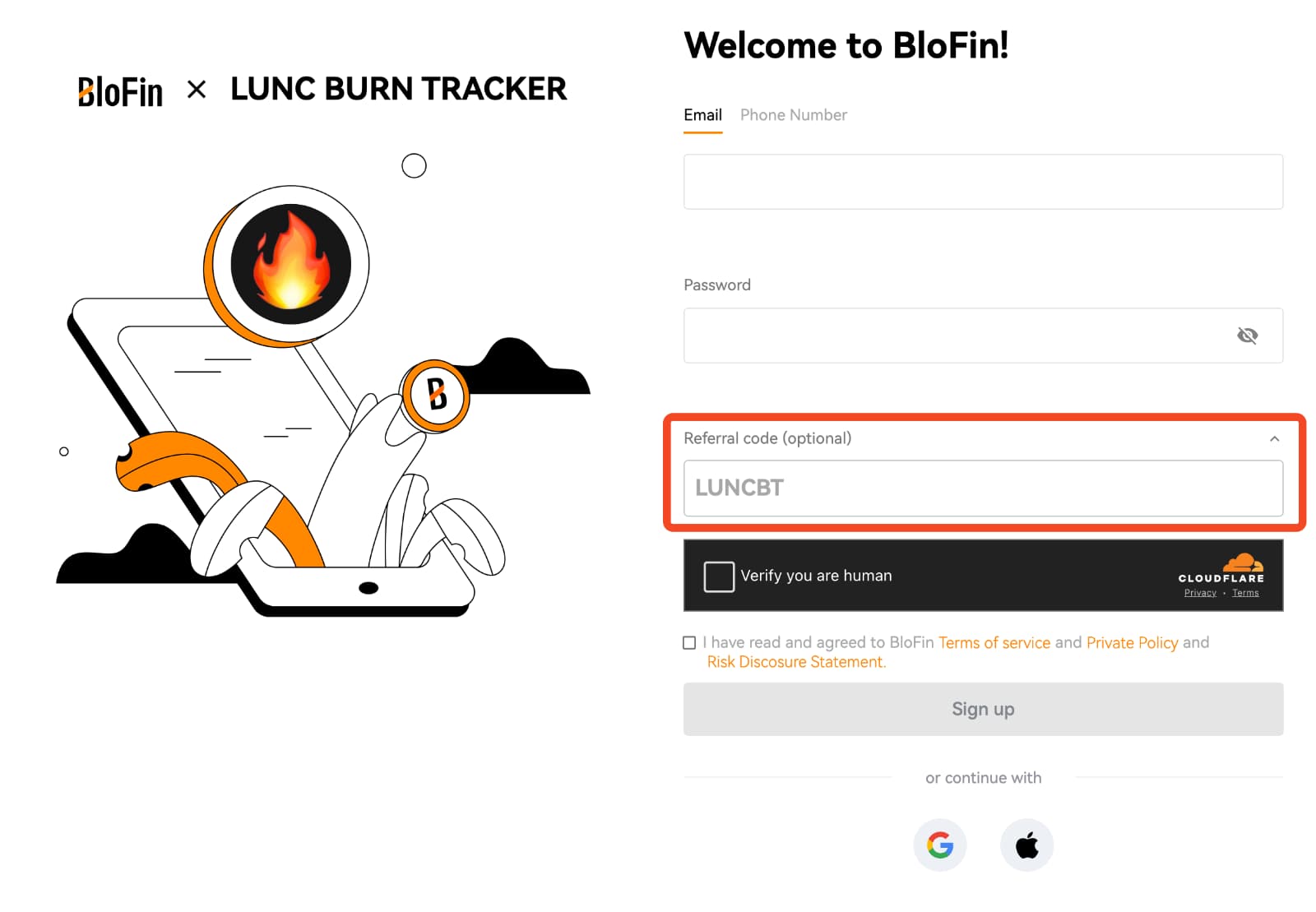 Registration Form using the Blofin Referral Code